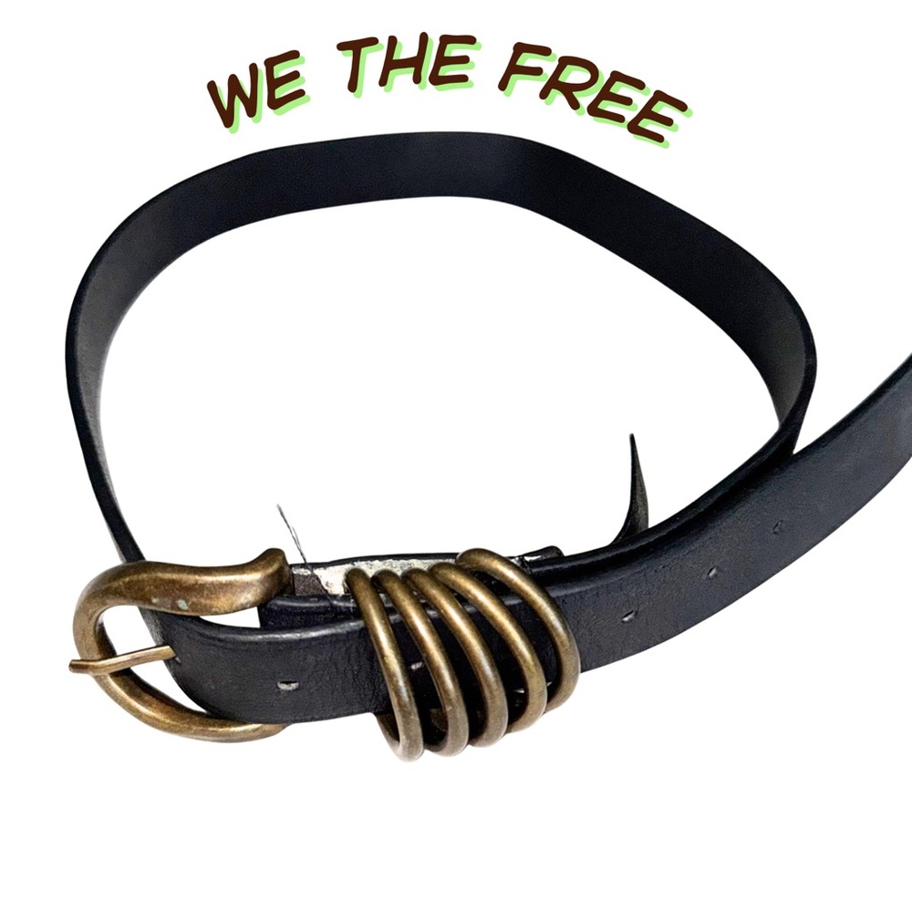 We The Free Black Leather Belt with Antique Gold Buckle